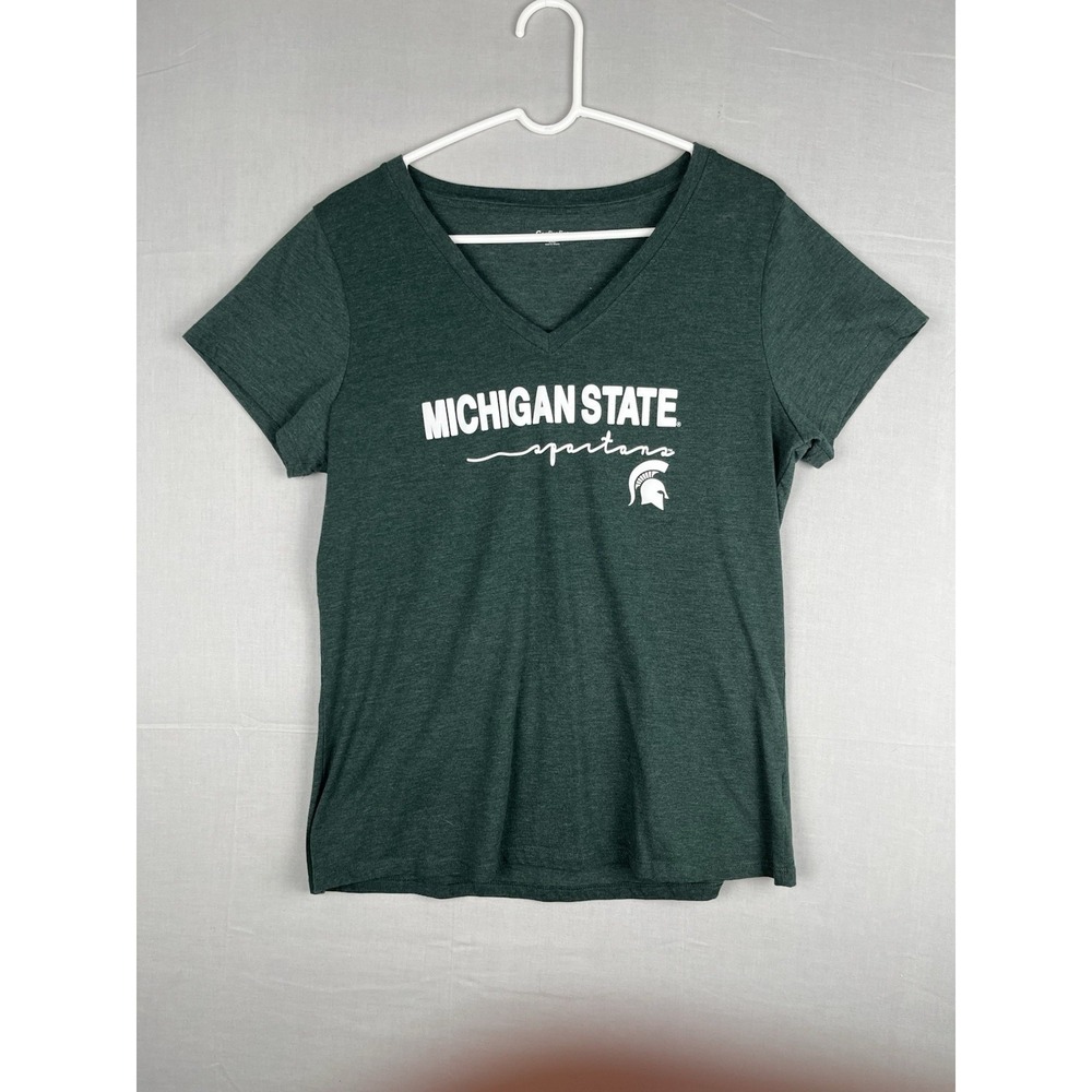 Captivating Apparel Michigan State Spartans T Shirt Womens XXL Green V Neck